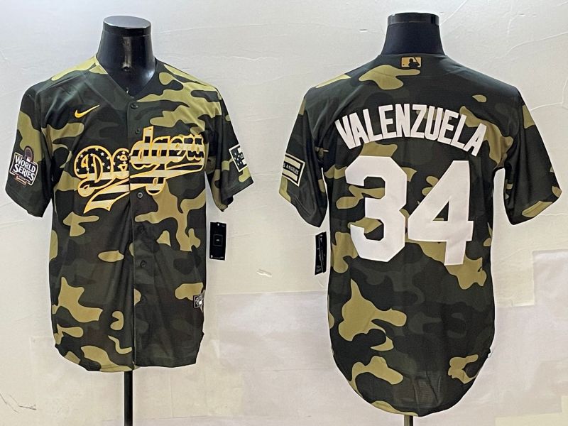 Men Los Angeles Dodgers #34 Valenzuela Camo Joint Name 2025 Nike MLB Jersey style 3